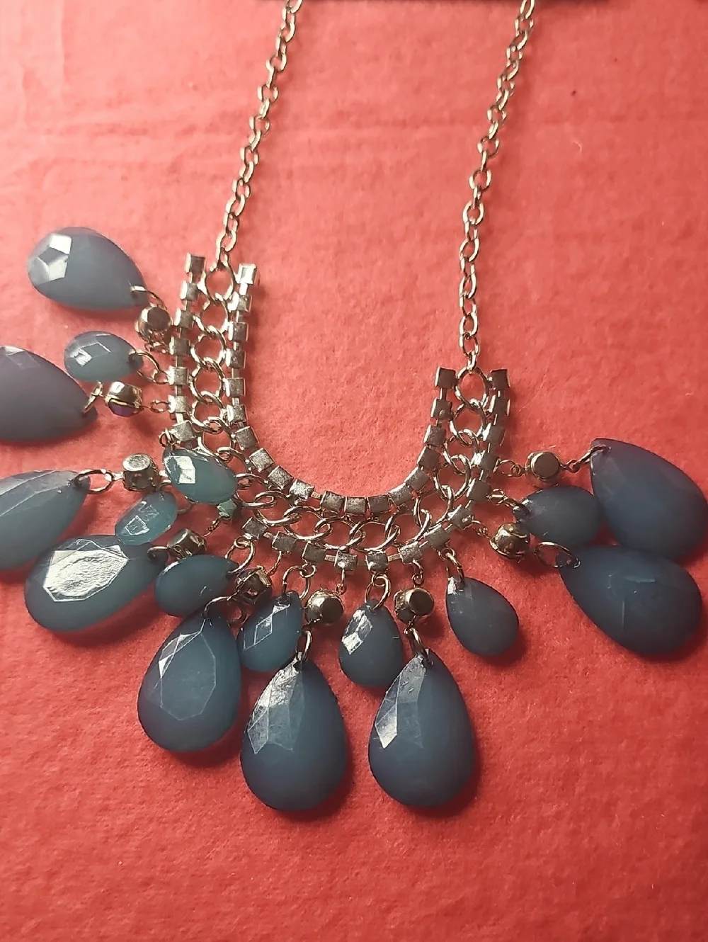 Blue Teardrop Statement Necklace - Women's Fashion Jewelry - Picture 5 of 6